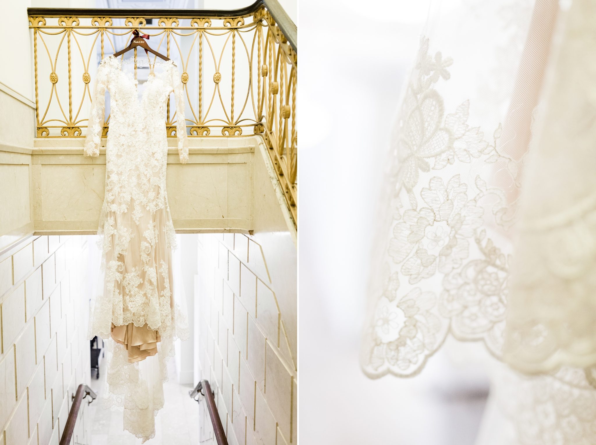 Lace long-sleeve wedding dress, deep v neck, illusion neckline